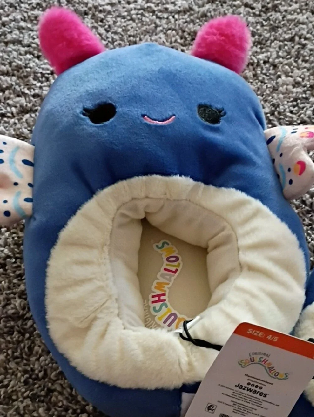Squishmallows Blue Kids Slippers with Pink Antennae and Patterned Wings